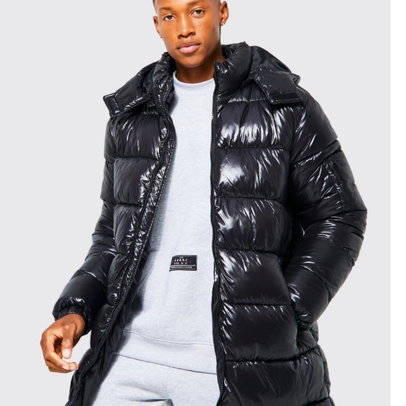 Boohoo Jackets & Coats Boohooman Xl Black Shiny Winter Puffer